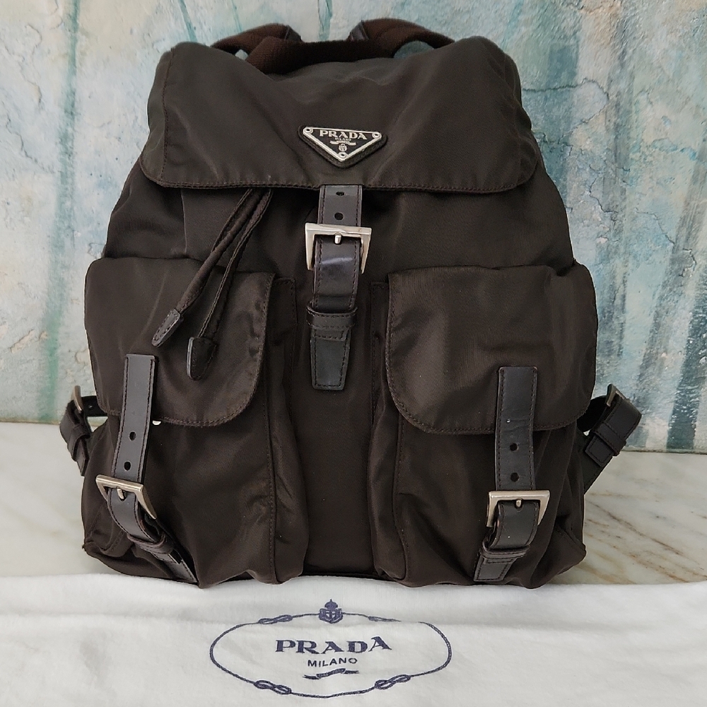 Prada Authetic Dark Brown  Nylon Backpack